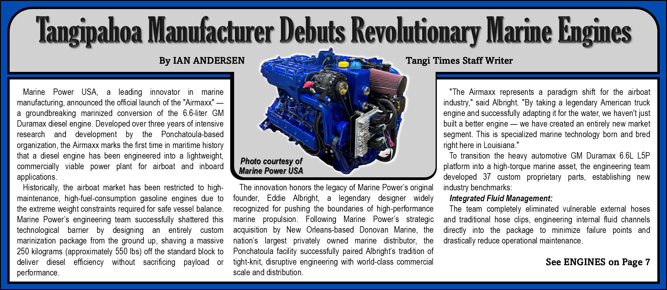 Tangipahoa Manufacturer Debuts Revolutionary Marine Engines