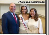 Miss Louisiana Shelby Bordelon poses with Southeastern Louisiana University President Dr. William Wainwright and First Lady Dr. Misty Wainwright after the state pageant in June of this year.
