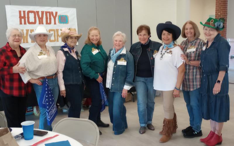 Gardenettes went Western at the Tangipahoa Joint Garden Club annual meeting February 11. Shown are Ellen Pusey, President Susan Pizani, Marilyn Wright, Mary Hirsch, Linda Fabre, Virginia Hawkins, Vicky Fannaly, Cynthia Cummer, and Sandy Cusick. Present but not shown is Carol McGough. (Courtesy photo)