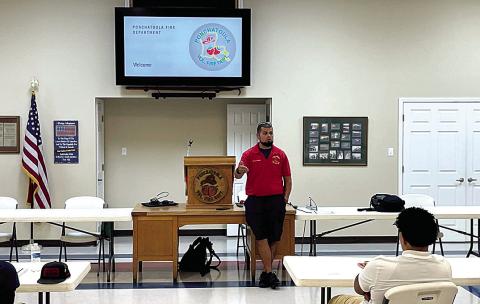 PFD Captain Jarred Wrinkles instructs the 2024 High School Firefighter class on Monday (Courtesy Photo)