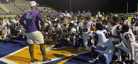 Head Coach Dorsett Buckels speaks to his Tornadoes after a 10-6 Jamboree loss to the Live Oak Eagles (Courtesy Photo)