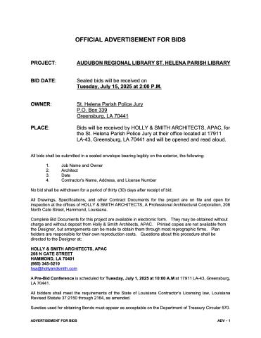 Advertisement for Bids page 1