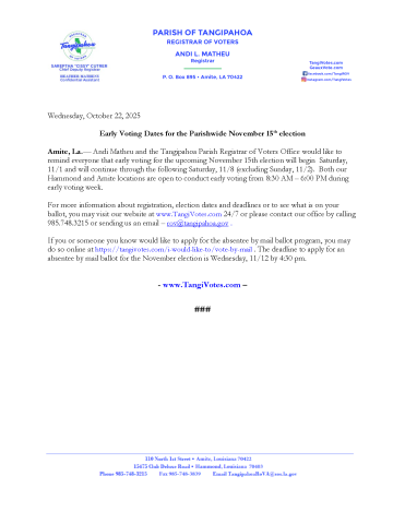 Early Voting for Nov. 15