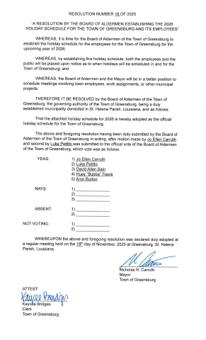 Greensburg 2026 Holiday Schedule pg1