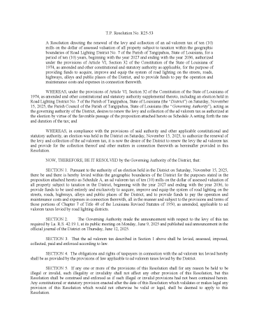 Resolution Levying the Tax - Tangipahoa RLD No. 7 2025 Election  Pg1