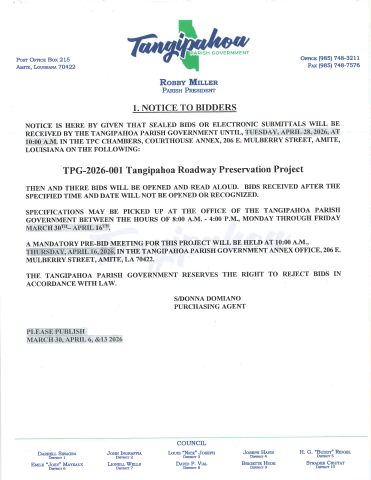 Bids for TPG Roadway Preservation Project