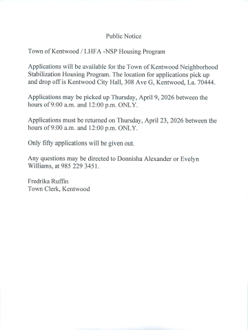 Town of Kentwood Housing Program