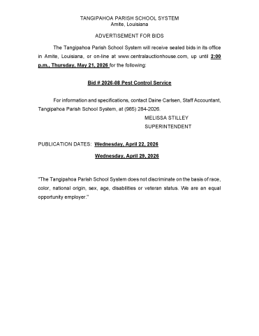 TPSS - Bids for Pest Control Services