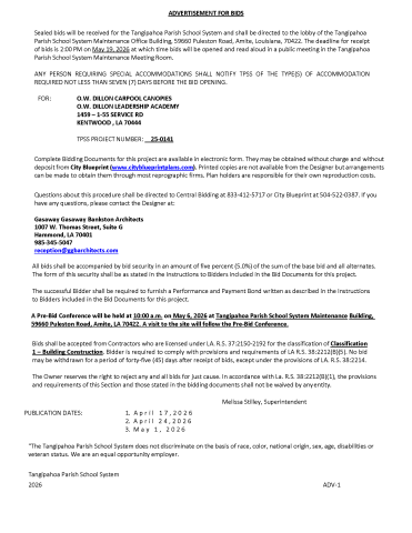 Bids for OWD Carpool Canopy
