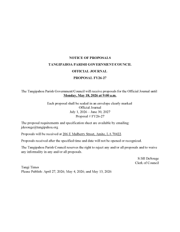 TPGC Official Journal Bids