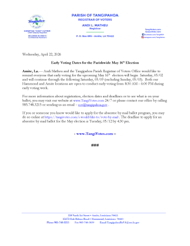 Early Voting for May