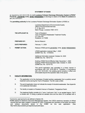 Roseland, La. Permit No.   LA0100790 pg33