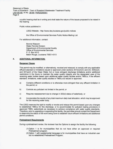 Roseland, La. Permit No.   LA0100790 pg41