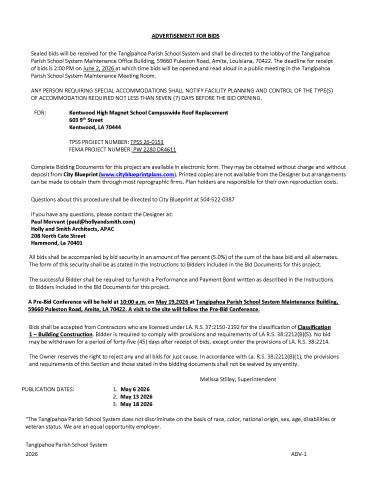 Kentwood High Re-Roof Bids