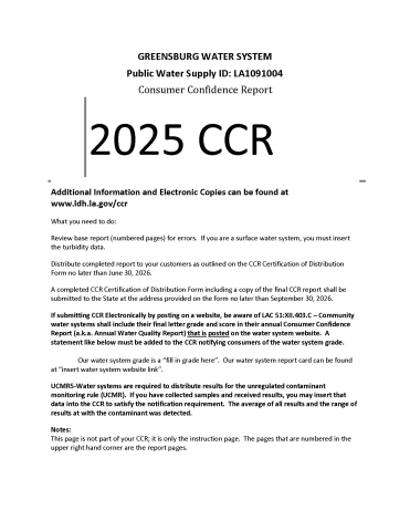 Greensburg Water System 2025 CCR pg1