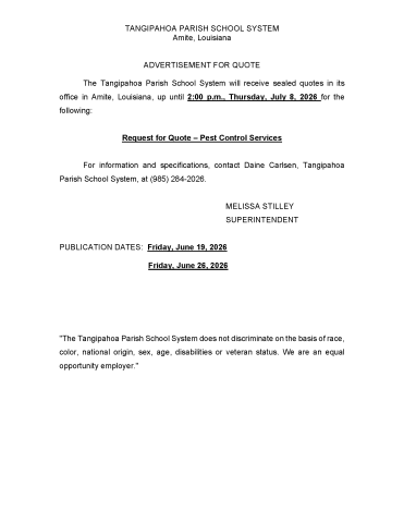 TPSS - Bids for Pest Control Services