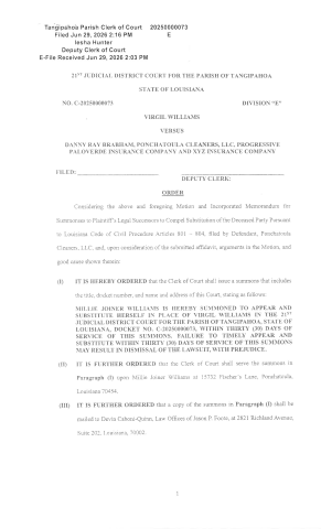Executed Order on Motion for Summonses Pg1