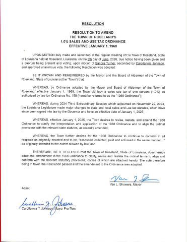 Roseland Tax Resolution 1968