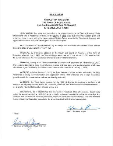 Roseland Resolution 1982