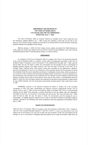 Roseland Tax Ordinance 1982 pg1