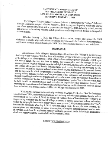 Village of Tickfaw Sale & Use Tax Ord  pg1