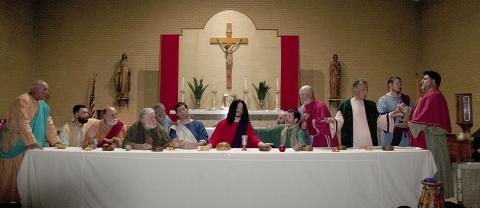 Photo from the 2024 The Last Supper production taken at Our Lady of Pompeii Church consisting of the men from the church. Lance Joiner portrayed Jesus.