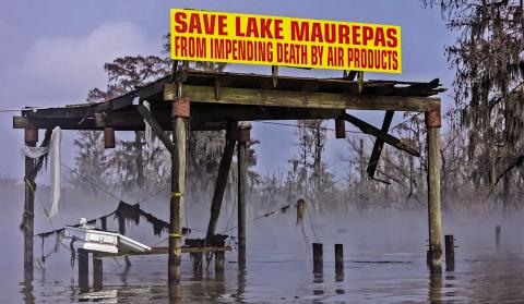 Sign protesting Air Products’ proposed carbon capture and sequestration project at the mouth of the Tickfaw River (Photo Credit: Julie Dermansky)