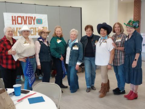 Gardenettes went Western at the Tangipahoa Joint Garden Club annual meeting February 11. Shown are Ellen Pusey, President Susan Pizani, Marilyn Wright, Mary Hirsch, Linda Fabre, Virginia Hawkins, Vicky Fannaly, Cynthia Cummer, and Sandy Cusick. Present but not shown is Carol McGough. (Courtesy photo)