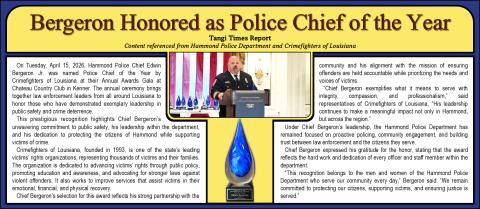 Bergeron Honored as Police Chief of the Year