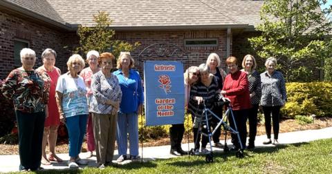 April Garden of the Month honors go to Susan and Tillman Pizani in Belle Foret. Award ceremony included Susan Pizani with fellow Gardenettes Sandy Cusick, Marilyn Wright, Margaret Bailey, Margaret Hardin, Mary Hirsch, Sonya Avery, Rose Husser, Kathy Bruce, Virginia Hawkins, Cynthia Cummer, and Jamie LeBlanc. (Photo by Ellen Pusey)