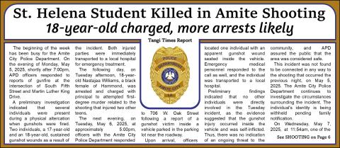St. Helena Student Killed in Amite Shooting 18-year-old charged, more arrests likely