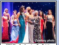 2025 Miss Southeastern Eva Delatte, center, displays an award at the 2025 Miss Louisiana Pageant as 2024 Miss Southeastern and 2025 Miss Louisiana First Runner-up Shelby Bordelon, right, stands in support.