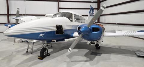 The Tangipahoa Mosquito Abatement District’s Piper Aztec makes itself at home in its new hangar at the Northshore Regional Airport