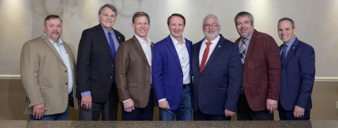PJAL Executive Board members join Louisiana Governor Jeff Landry ay the 101st Annual PJAL Convention in Baton Rouge. Pictured from Left to Right: Bryan Vidrine from Evangeline Parish, Doug Rimmer from Bossier Parish, Robby Miller from Tangipahoa Parish, Governor Jeff Landry, President Craig Smith from Rapides Parish, Kenny Haymon from Vernon Parish, and PJAL Executive Director Guy Cormier from St. Martin Parish.