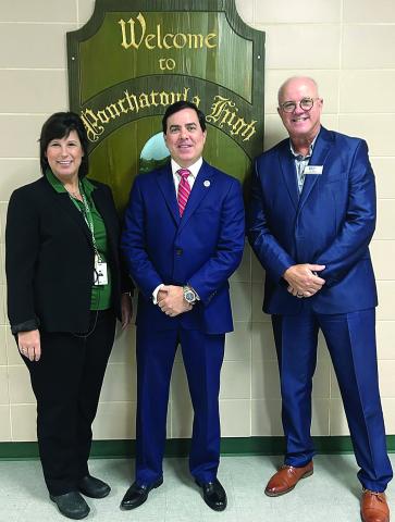 Hearrt Williams, Math Essentials teacher at Ponchatoula High School with Louisiana State Rep. Nicholas Muscarello Jr. and Thomas Calmes, Financial Education Specialist at First Guaranty Bank. (Courtesy Photo)