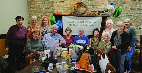Belle Oaks Garden Club recently celebrated 45 years, 1978 - 2023, at Murphy’s Seafood Restaurant. Members in attendance, standing from left are Rosemary Tobey, Darlene Breland, Rebecca Eisenman, Debbie Lobell, Rose Doles and Cindy Miguez. Seated from left are Virginia Hawkins, John Grimm, Sandy Grimm, Charlotte Shaw, Vicky Fannaly and Maude Rizzuto. Belle Oaks is a member of the National Garden Clubs, Inc., Deep South Garden Clubs, Inc. and Louisiana Garden Club Federation, Inc.