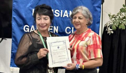 Gardenette Vicky Fannaly was chosen as Member of Honor, a Lifetime Achievement Award, presented by Tricia Ortalano, president of the Louisiana Garden Club Federation Inc. at the state convention on April 8. (Courtesy Photo)