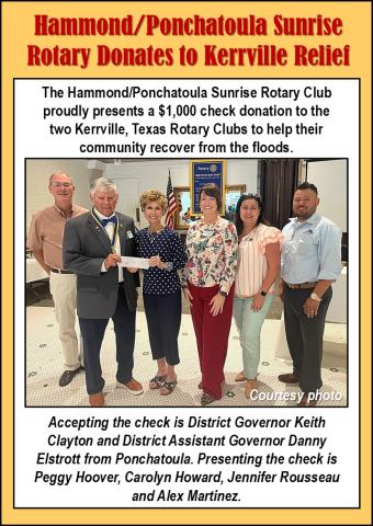 Hammond/Ponchatoula Sunrise Rotary Donates to Kerrville Relief