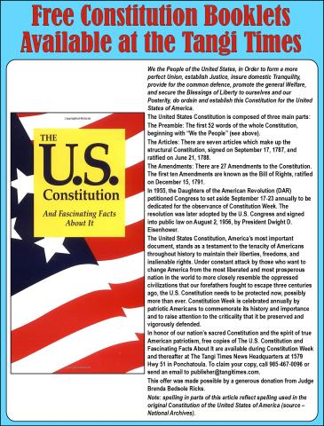 Free Constitution Booklets Available at the Tangi Times