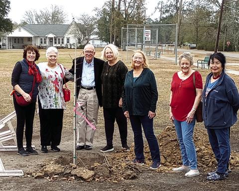 Gardenettes planted a Shumard oak tree in Memorial Park in Ponchatoula in honor of Arbor Day. Mayor Bob Zabbia joined Gardenettes, Mellie Singer, Kathy Bruce, Mary Hirsch, Jamie Leblanc, Vicky Fannaly, and club chairman Susan Pizani for the annual ceremony. Present but not pictured were Carol McGough, Margaret Bailey and Marilyn Wright. (Courtesy Photo)