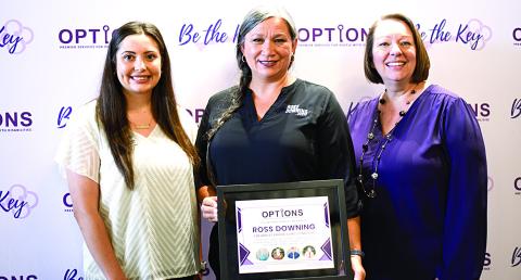 Pictured left to right: Casey Rudolph, OPTIONS Development Director; Andrea Arnold, Ross Downing Business Development Director; and Carrie Mercke, OPTIONS President/CEO