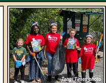 Members of Troop 30017 of Ponchatoula at the Joyce Wildlife Swampwalk for Love the Boot cleanup