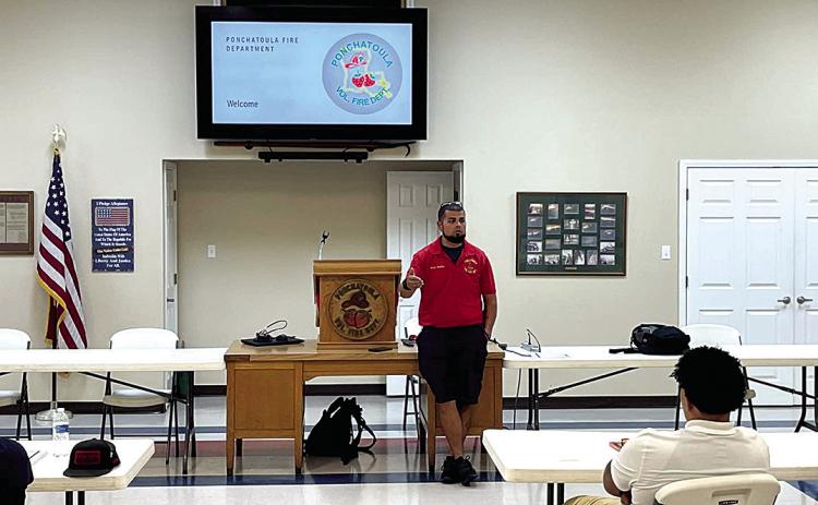 PFD Captain Jarred Wrinkles instructs the 2024 High School Firefighter class on Monday (Courtesy Photo)