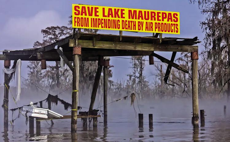 Sign protesting Air Products’ proposed carbon capture and sequestration project at the mouth of the Tickfaw River (Photo Credit: Julie Dermansky)