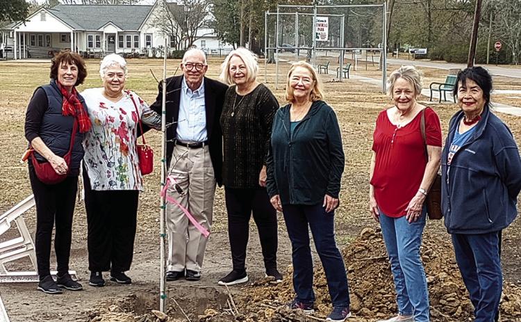 Gardenettes planted a Shumard oak tree in Memorial Park in Ponchatoula in honor of Arbor Day. Mayor Bob Zabbia joined Gardenettes, Mellie Singer, Kathy Bruce, Mary Hirsch, Jamie Leblanc, Vicky Fannaly, and club chairman Susan Pizani for the annual ceremony. Present but not pictured were Carol McGough, Margaret Bailey and Marilyn Wright. (Courtesy Photo)
