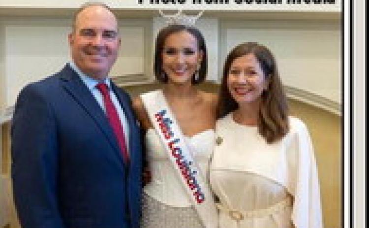 Miss Louisiana Shelby Bordelon poses with Southeastern Louisiana University President Dr. William Wainwright and First Lady Dr. Misty Wainwright after the state pageant in June of this year.