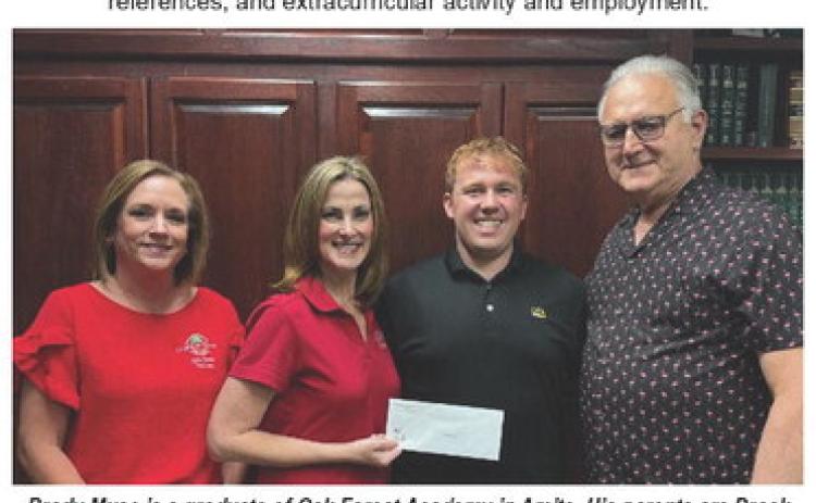 Brady Muse is a graduate of Oak Forest Academy in Amite. His parents are Brock and Heather Muse. Brady will attend Louisiana Tech University to pursue a degree in Cybersecurity. Upon graduation, his immediate goal is to work for the NSA or FBI, dedicating his skills to defending our nation against cyber threats, both foreign and domestic. He is pictured with his mother, Heather Muse, Chief Deputy Alicia Fussell (left), and Clerk of Court Gary Stanga (right).